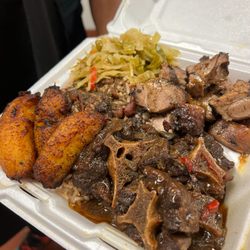 Peppers and Onions - Half Oxtail Half Jerk Pork Platter