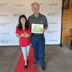 Good Vibes Sound - Steve & wife Barb accepting People's Choice Certificate. Good Vibes won 1st place in '21, '22 & '23 for Home Entertainment