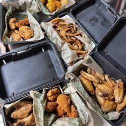 Wingstop - Triple meal deal (6 lemon pepper classic, 6 hot honey rub boneless, 2 meltdown tenders) large fries, large cajun corn