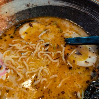 Aji Ramen - Black Garlic ramen (already ate lots of the toppings) - Sushi Bars Near Me - Albuquerque, New Mexico