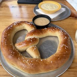 Pee Dee Pretzel with beer cheese and queso Pee Dee Pretzel with beer cheese and queso