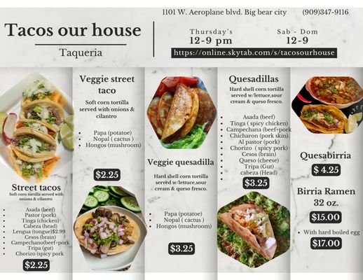 Menu photo 2 Tacos Our House Big Bear, CA Menu photo 2 Tacos Our House Big Bear, CA