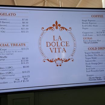 La Dolce Vita - Menu as of 10/30/23 - Gelato Near Me - Roseville, California