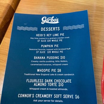 Garbo’s - Dessert menu - Seafood Near Me - Austin, Texas