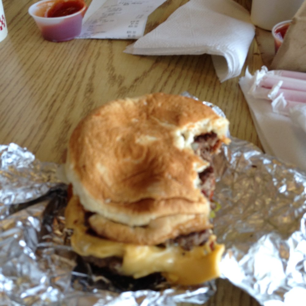 Five Guys - This photo was an after thought! Bacon/cheese burger at its best! - Fast Food Near Me - Flagstaff, Arizona