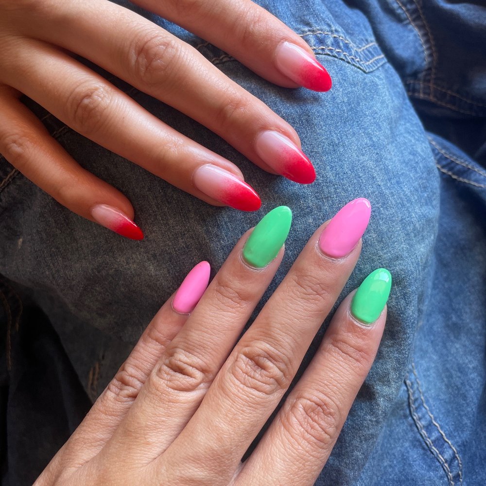 Exquisite Nails - Acrylic nails The ombré red came out beautiful! She skipped a few steps for shaping on the pink & green. - Nail Salons Near Me - Tucson, Arizona Exquisite Nails - Acrylic nails The ombré red came out beautiful! She skipped a few steps for shaping on the pink & green. - Nail Salons Near Me - Tucson, Arizona