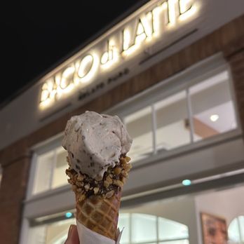 Bacio di Latte - Single scoop of sweet cream with cone dipped in nutella topped with hazlenut! - Gelato Near Me - Pasadena, California