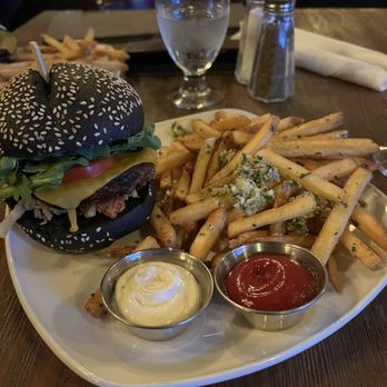 The Wood Restaurant and Lounge - Bison burger - American Near Me - Canmore, Alberta The Wood Restaurant and Lounge - Bison burger - American Near Me - Canmore, Alberta