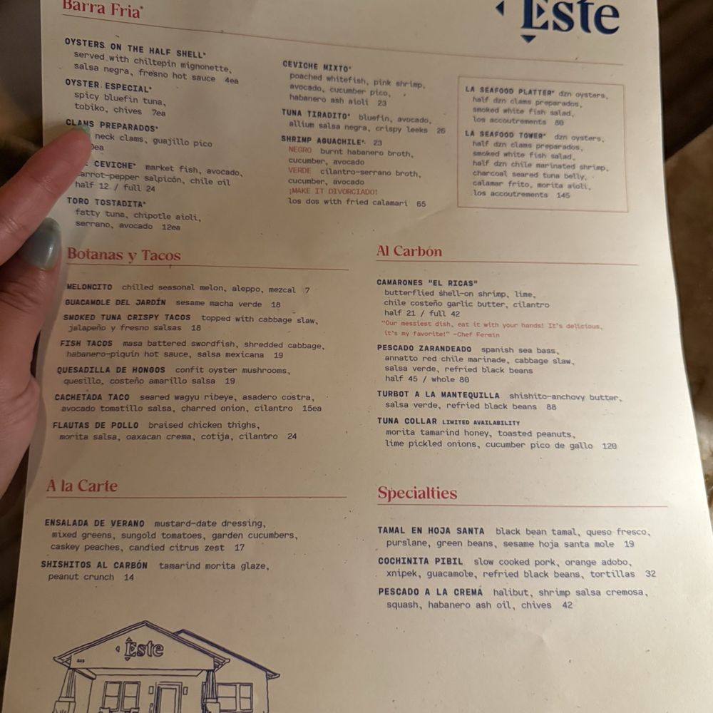 Este - Menu - Seafood Near Me - Austin, Texas