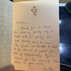 Party City - Personal thank you're card from Party City