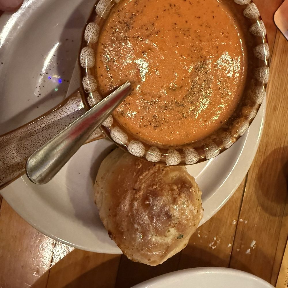 Blue Mountain Pizza - Tomato bisque soup is so tasty and homemade, paired with the most yummy garlic knot. - Italian Near Me - Weaverville, North Carolina Blue Mountain Pizza - Tomato bisque soup is so tasty and homemade, paired with the most yummy garlic knot. - Italian Near Me - Weaverville, North Carolina