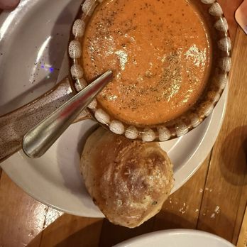 Blue Mountain Pizza - Tomato bisque soup is so tasty and homemade, paired with the most yummy garlic knot. - Italian Near Me - Weaverville, North Carolina Blue Mountain Pizza - Tomato bisque soup is so tasty and homemade, paired with the most yummy garlic knot. - Italian Near Me - Weaverville, North Carolina
