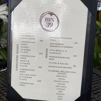 Bin 39 - Menu - Wine Bars Near Me - St. Augustine, Florida
