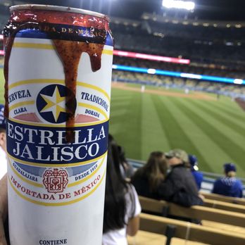 Dodger Stadium - Estrella Jalisco with @ohmyygoodies chamoy rim dip - Stadiums & Arenas Near Me - Los Angeles, California