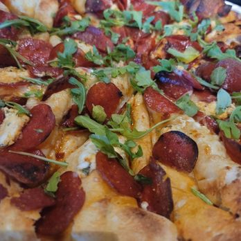 Wise Guys Pizzeria - My Hot Honey Goat cheese, pepperoni, arugula, and Hot Honey drizzle!! This is my new fav!! - Pizza Near Me - Orange, California Wise Guys Pizzeria - My Hot Honey Goat cheese, pepperoni, arugula, and Hot Honey drizzle!! This is my new fav!! - Pizza Near Me - Orange, California