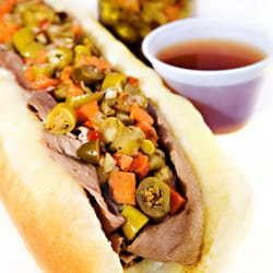 Larry's Giant Subs - Italian Beef (roast beef dipped in au jus and topped with giardiniera peppers