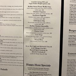 Menu - Game Day Specials and Happy Hour Specials