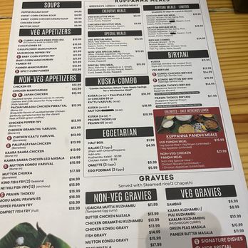 Kuppanna - Menu (Jul 2025) - Indian Near Me - Plano, Texas