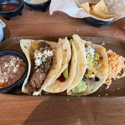 3 tacos, brisket, chicken Al pastor, pork carnitas 3 tacos, brisket, chicken Al pastor, pork carnitas