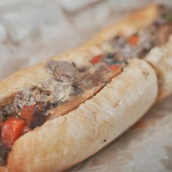 Bronx Sandwich - The Philly Cheese. Tender steak, gooey melted cheese, grilled peppers, mushrooms, onions, & mayo, all in a soft, slightly crisp roll.