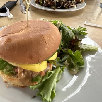 Fourth Street Mill - Vegetarian burger with salad. - Wine Bars Near Me - La Verne, California