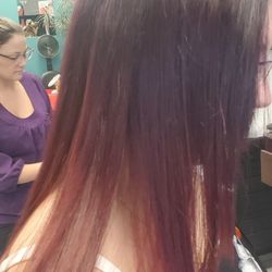 Scissor Over Comb - Violet top into beautiful red on bottom .( pic doesn't do the brightness justice)