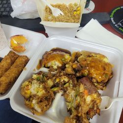 China 101 Express - Houston - Combination Egg Foo Young. Gravy on the side. *The gravy cup isn't in this pic*