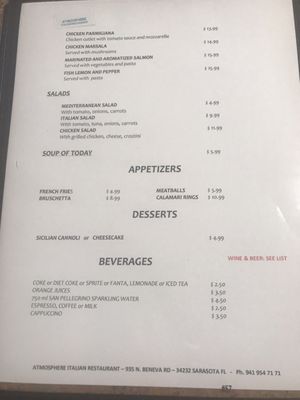 Menu photo 8 Atmosphere Sarasota, FL