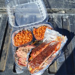 Elemental Smoke Amazing Catering - Ribs, "fatty" brisket, double beans.