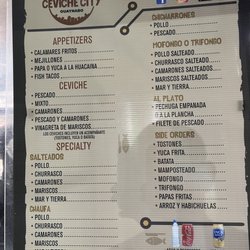 Ceviche City - Menu - note they don't have prices marked. Ask for price before ordering so there are no surprises.