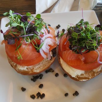 CRAFTkitchen - Smoked salmon on pretzle bun,eating this with the churro waffle was a nice compliment especially if you like salty and sweet together. - New American Near Me - Henderson, Nevada