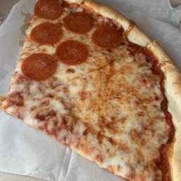 Slice of cheese pizza and slice of pepperoni pizza Slice of cheese pizza and slice of pepperoni pizza