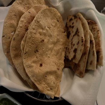 Peerce’s - garlic naan (right) & papadum (left) - Indian Near Me - Phoenix, Maryland