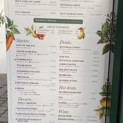 Le Botaniste - Menu