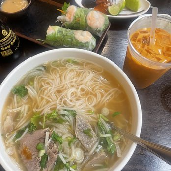 Thank U Pho - House Special & Spring Rolls, let's not forget the Thai Tea was on point. - Vietnamese Near Me - Los Angeles, California Thank U Pho - House Special & Spring Rolls, let's not forget the Thai Tea was on point. - Vietnamese Near Me - Los Angeles, California