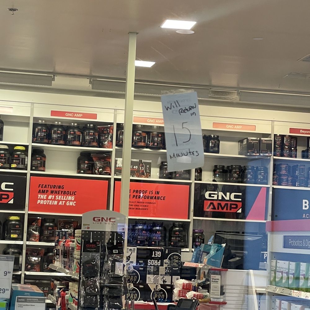 GNC - "Be back in 15 minutes" should say "don't waist your time I'm not coming back" - Health Markets Near Me - Atlanta, Georgia