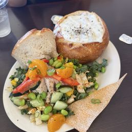 Asian Citrus Chicken Salad, Clam Chowder in bread bowl Asian Citrus Chicken Salad, Clam Chowder in bread bowl