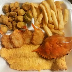 Captain D's - Fish, shrimp & crab meal with fried okra & fries.