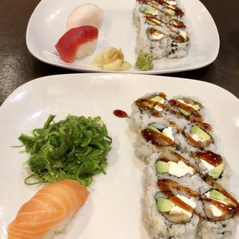 Avana Sushi 2 - Eel avocado cream cheese rolls, salmon sushi, seaweed salad, and tuna roll. - Japanese Near Me - Boston, Massachusetts