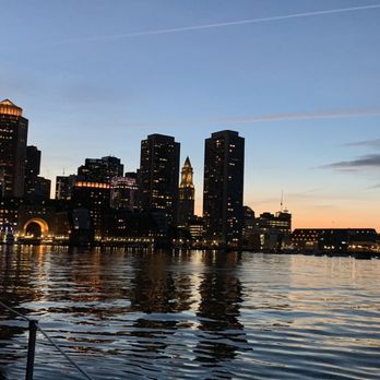 Adirondack III Sunset Sail - Twilight Skies over the city of Boston. The Schooner Adirondack III. In Boston - Sailing Near Me - Boston, Massachusetts