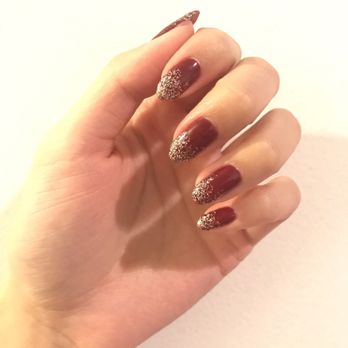 Pearl's Nails - Beautiful holiday no-chip nails with Nara!! They're actually a darker red with gold glitter but my lighting is off. - Massage Near Me - Chicago, Illinois Pearl's Nails - Beautiful holiday no-chip nails with Nara!! They're actually a darker red with gold glitter but my lighting is off. - Massage Near Me - Chicago, Illinois