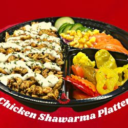 Halal Shawarma - Chicken Shawarma Platter.
Choice of Over Rice or Over Hummus with choice of 5 sides
