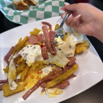 Eleven80 Cafe - Jibarito hash - this meat was GAS, resembles pork roll/taylor ham for my jersey people - Breakfast & Brunch Near Me - Tampa Bay, Florida