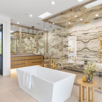 Milano Granite - Luxury marble bathroom with freestanding tub and full slab stone walls by Milano Granite - Countertop Installation Near Me - Van Nuys, California Milano Granite - Luxury marble bathroom with freestanding tub and full slab stone walls by Milano Granite - Countertop Installation Near Me - Van Nuys, California