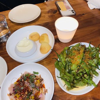 Redbird - Shishitos , Hiramasa Crudo, bread - New American Near Me - Los Angeles, California