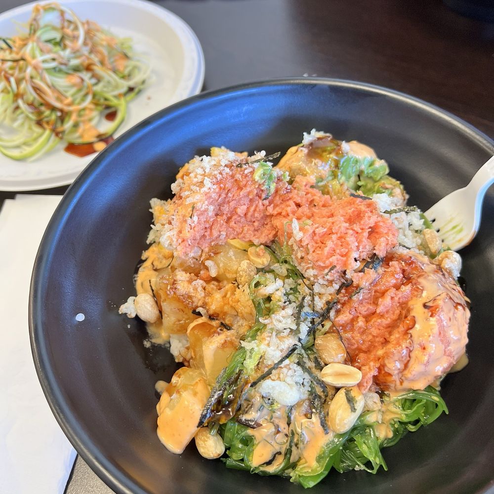 Poke Burritos - Create your own double protein spicy tuna poke bowl with zucchini noodles on the side, can't wait to go back! - Japanese Near Me - Howell Township, New Jersey