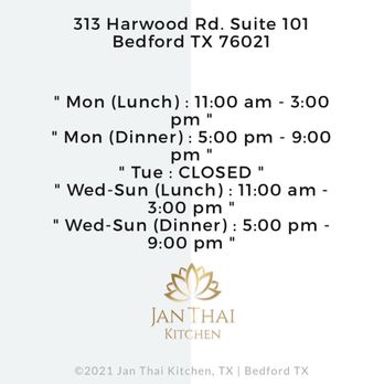 Jan Thai Kitchen - Hours and contact info - Thai Near Me - Bedford, Texas Jan Thai Kitchen - Hours and contact info - Thai Near Me - Bedford, Texas