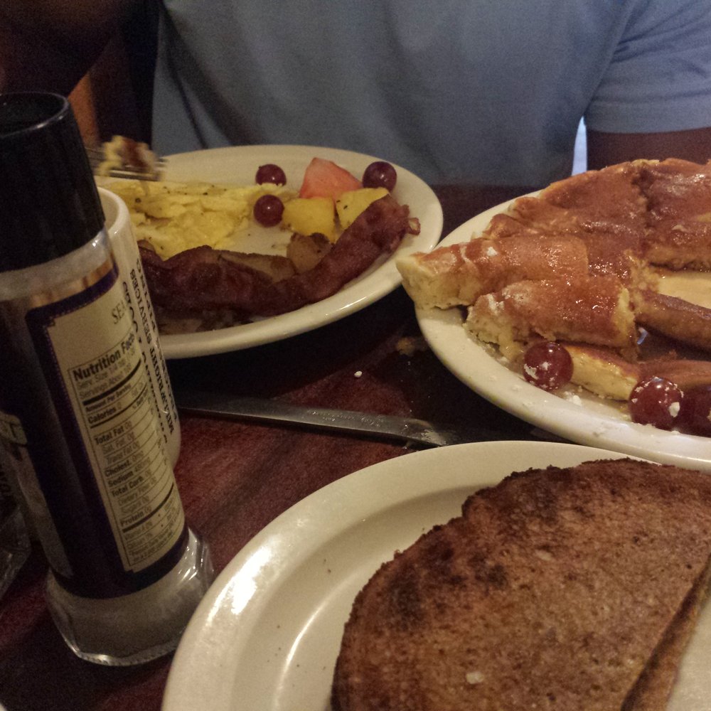 Pinky's - Short stack pancakes added the basics...2 eggs with bacon, rosemary potatoes and toast. - Coffee & Tea Near Me - Tampa, Florida Pinky's - Short stack pancakes added the basics...2 eggs with bacon, rosemary potatoes and toast. - Coffee & Tea Near Me - Tampa, Florida
