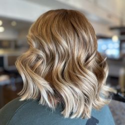 Unalome Hair Studio - Partial foilyage and bob haircut with curls