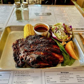 Joey's Bar-B-Q - Two Prime Rib Beef Ribs (3 actually, bonush rib!), coleslaw, corn on the cob and bbq sauce. - Barbeque Near Me - Chino, California